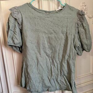 By the River (boutique) dusty teal blouse w/ eyelet accents, women's size large